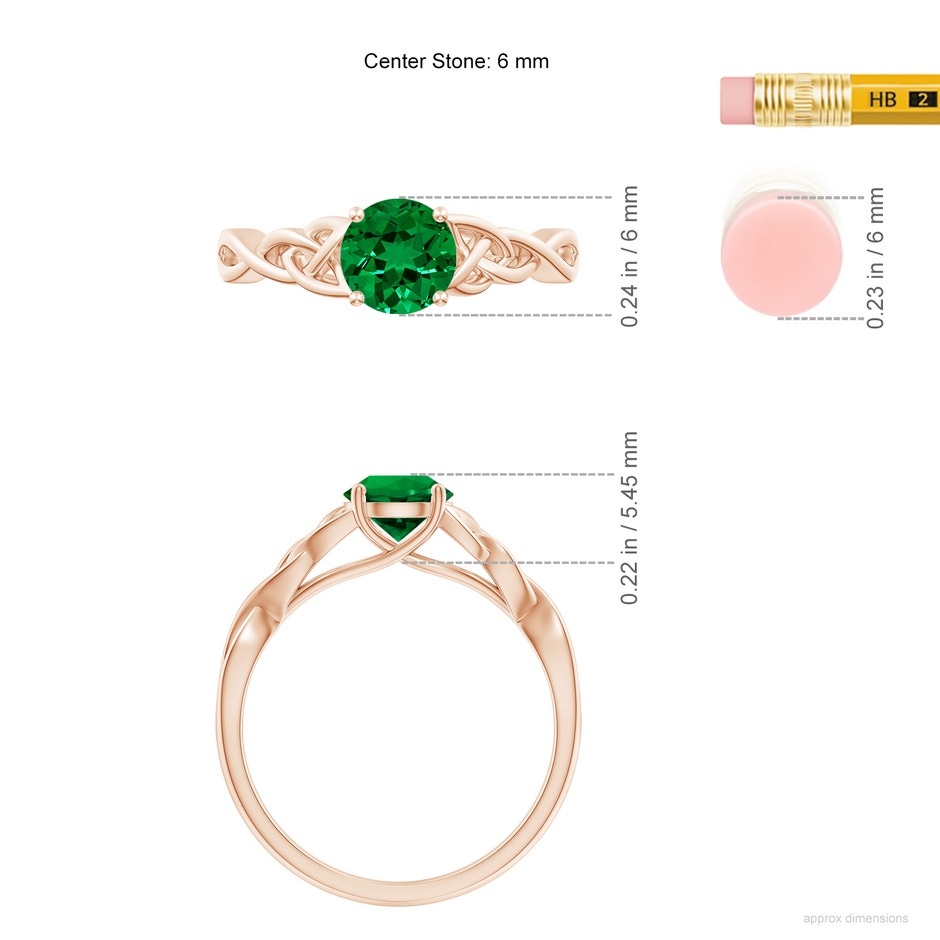 6mm Labgrown Lab-Grown Round Emerald Celtic Knot Engagement Ring in Rose Gold ruler