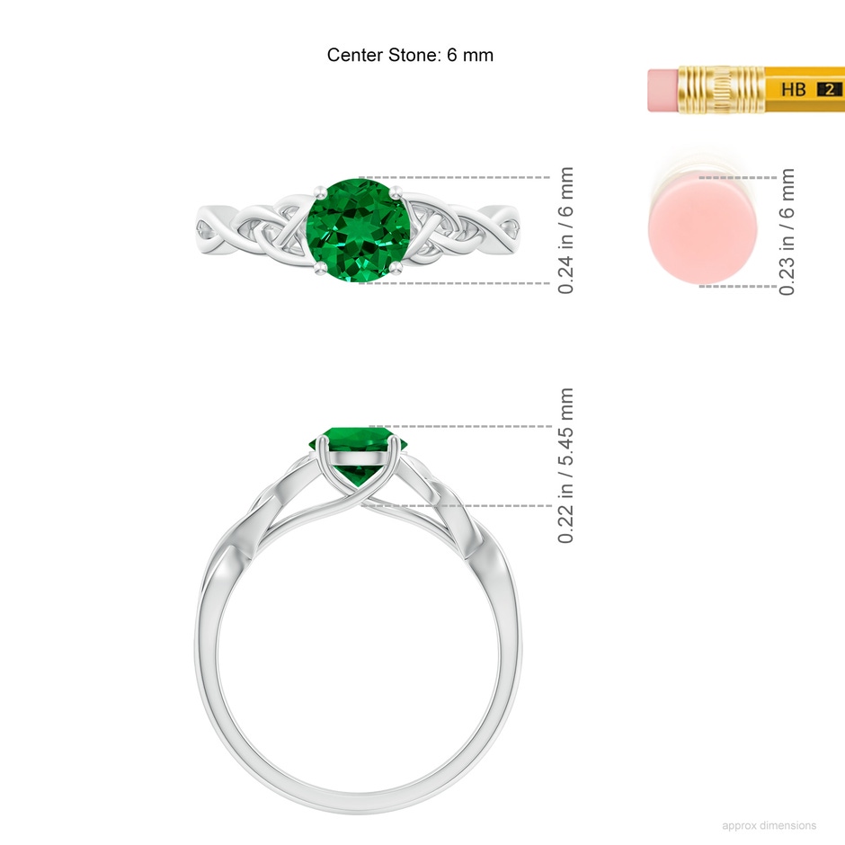 6mm Labgrown Lab-Grown Round Emerald Celtic Knot Engagement Ring in White Gold ruler