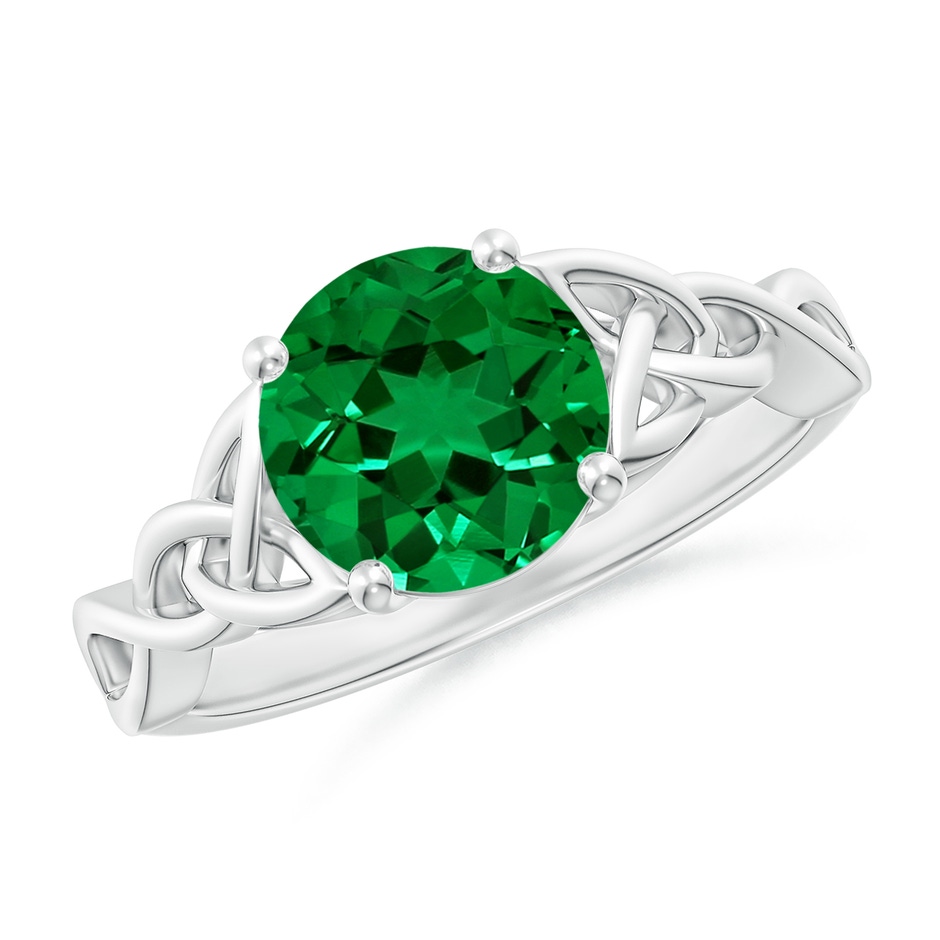 8mm Labgrown Lab-Grown Round Emerald Celtic Knot Engagement Ring in 18K White Gold 