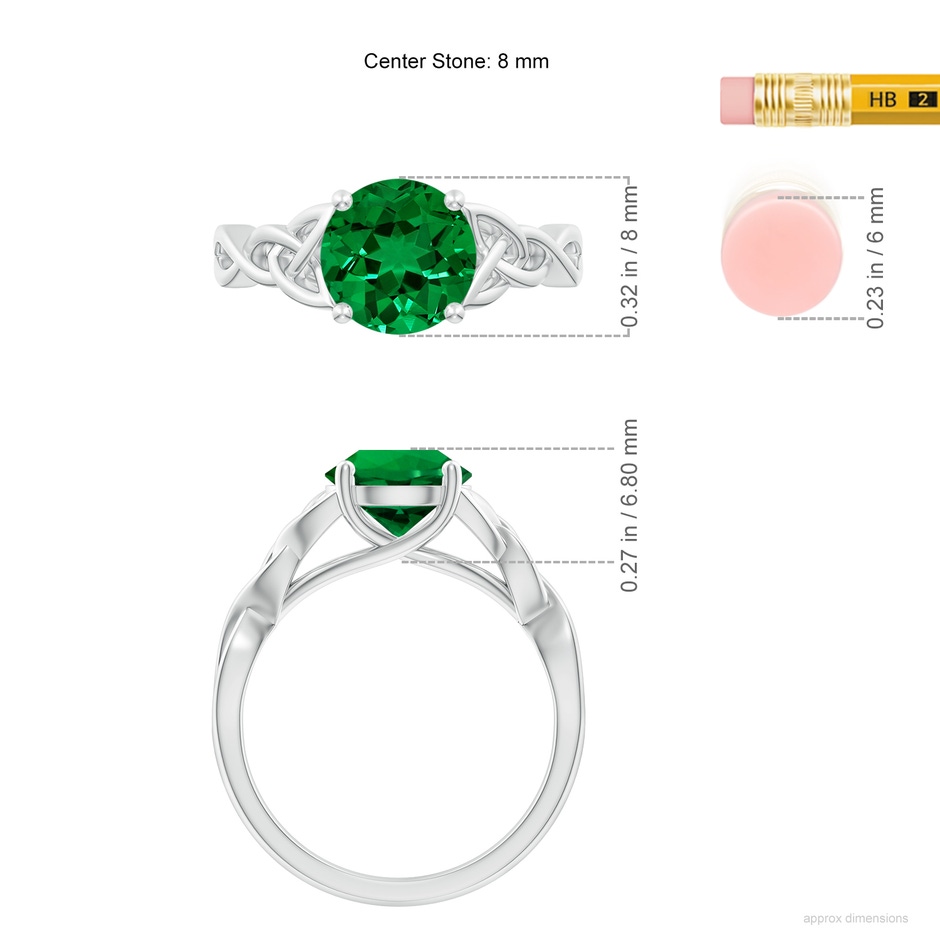 8mm Labgrown Lab-Grown Round Emerald Celtic Knot Engagement Ring in 18K White Gold ruler