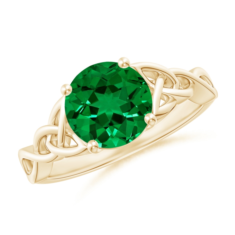 8mm Labgrown Lab-Grown Round Emerald Celtic Knot Engagement Ring in 18K Yellow Gold 