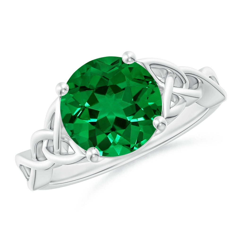 9mm Labgrown Lab-Grown Round Emerald Celtic Knot Engagement Ring in White Gold
