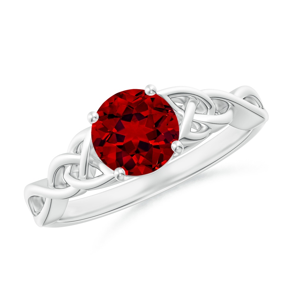 6.5mm Labgrown Lab-Grown Round Ruby Celtic Knot Engagement Ring in White Gold 