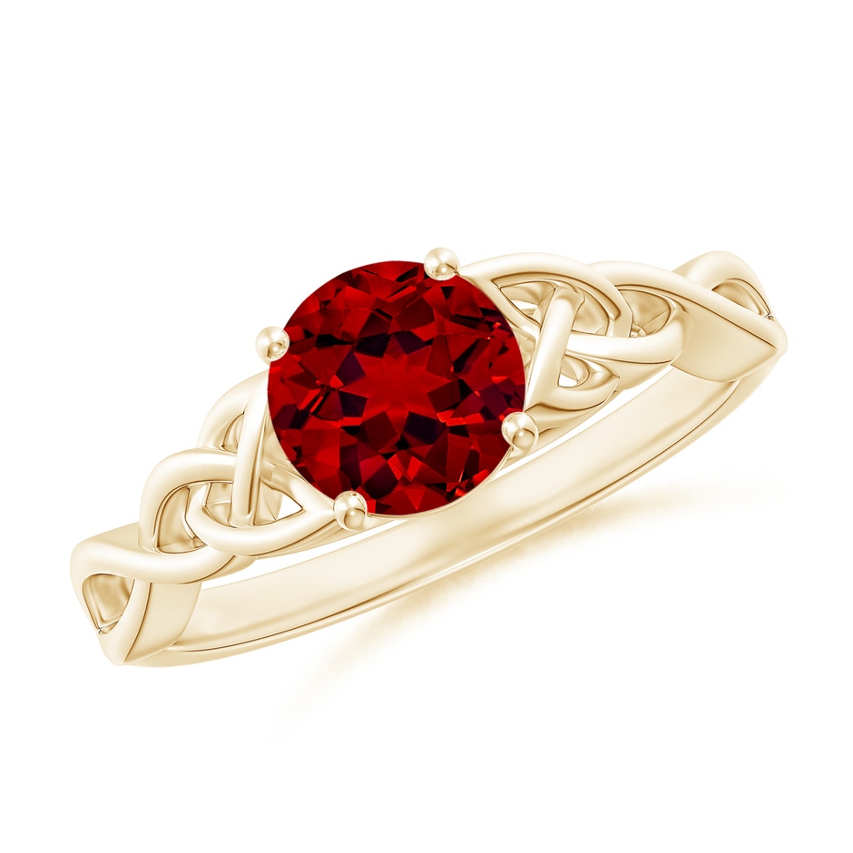 6.5mm Labgrown Lab-Grown Round Ruby Celtic Knot Engagement Ring in Yellow Gold 