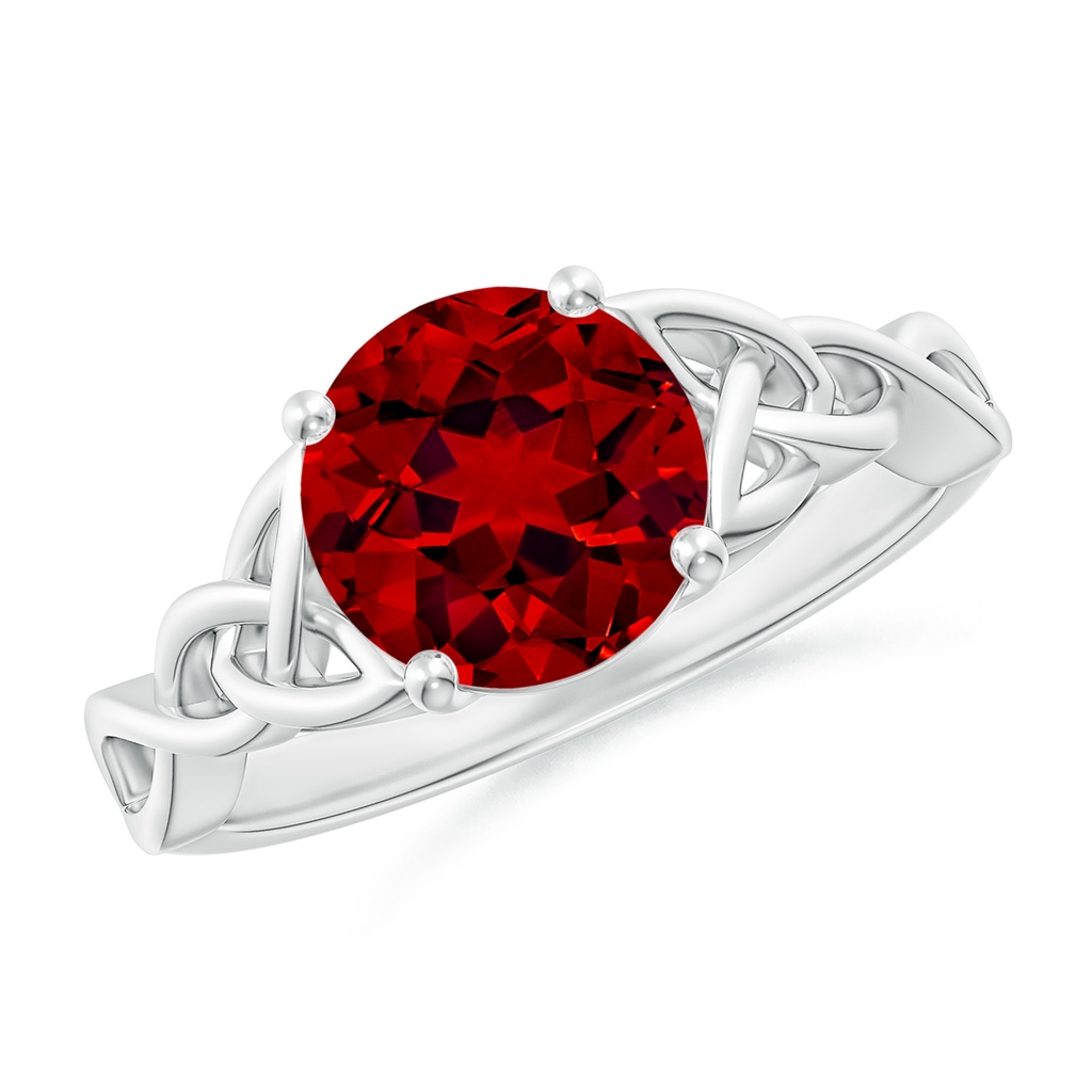 8mm Labgrown Lab-Grown Round Ruby Celtic Knot Engagement Ring in 18K White Gold