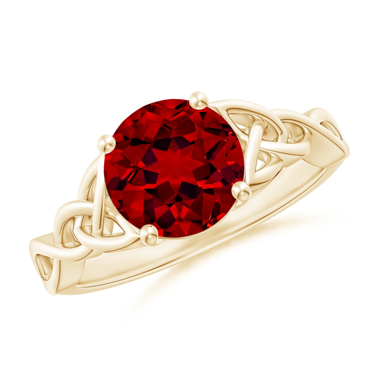 8mm Labgrown Lab-Grown Round Ruby Celtic Knot Engagement Ring in Yellow Gold