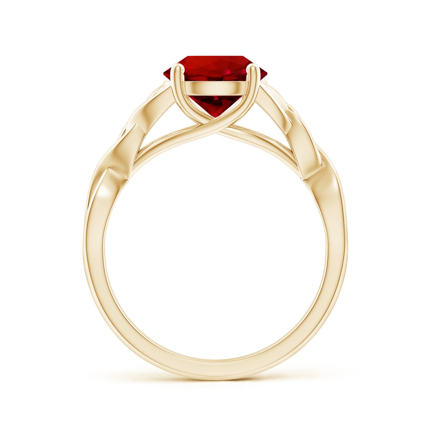 8mm Labgrown Lab-Grown Round Ruby Celtic Knot Engagement Ring in Yellow Gold