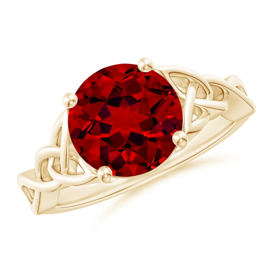 9mm Labgrown Lab-Grown Round Ruby Celtic Knot Engagement Ring in Yellow Gold 