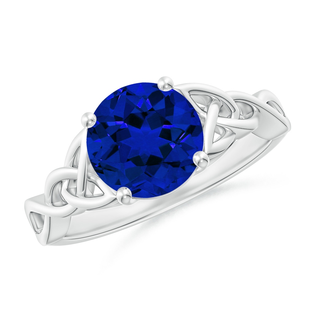 8mm Labgrown Lab-Grown Round Blue Sapphire Celtic Knot Engagement Ring in White Gold