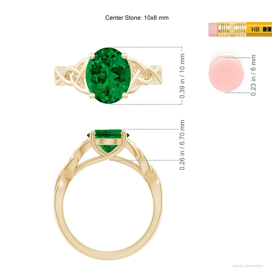 10x8mm Labgrown Lab-Grown Oval Emerald Celtic Knot Engagement Ring in Yellow Gold ruler
