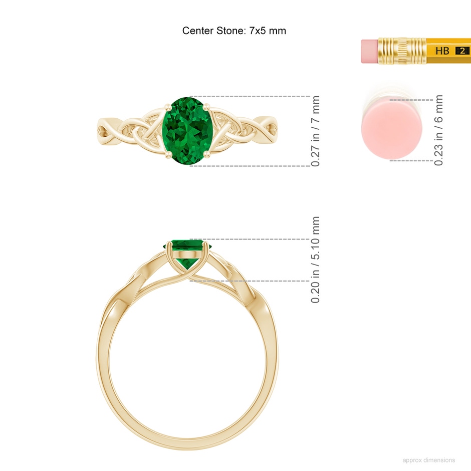 7x5mm Labgrown Lab-Grown Oval Emerald Celtic Knot Engagement Ring in 10K Yellow Gold ruler