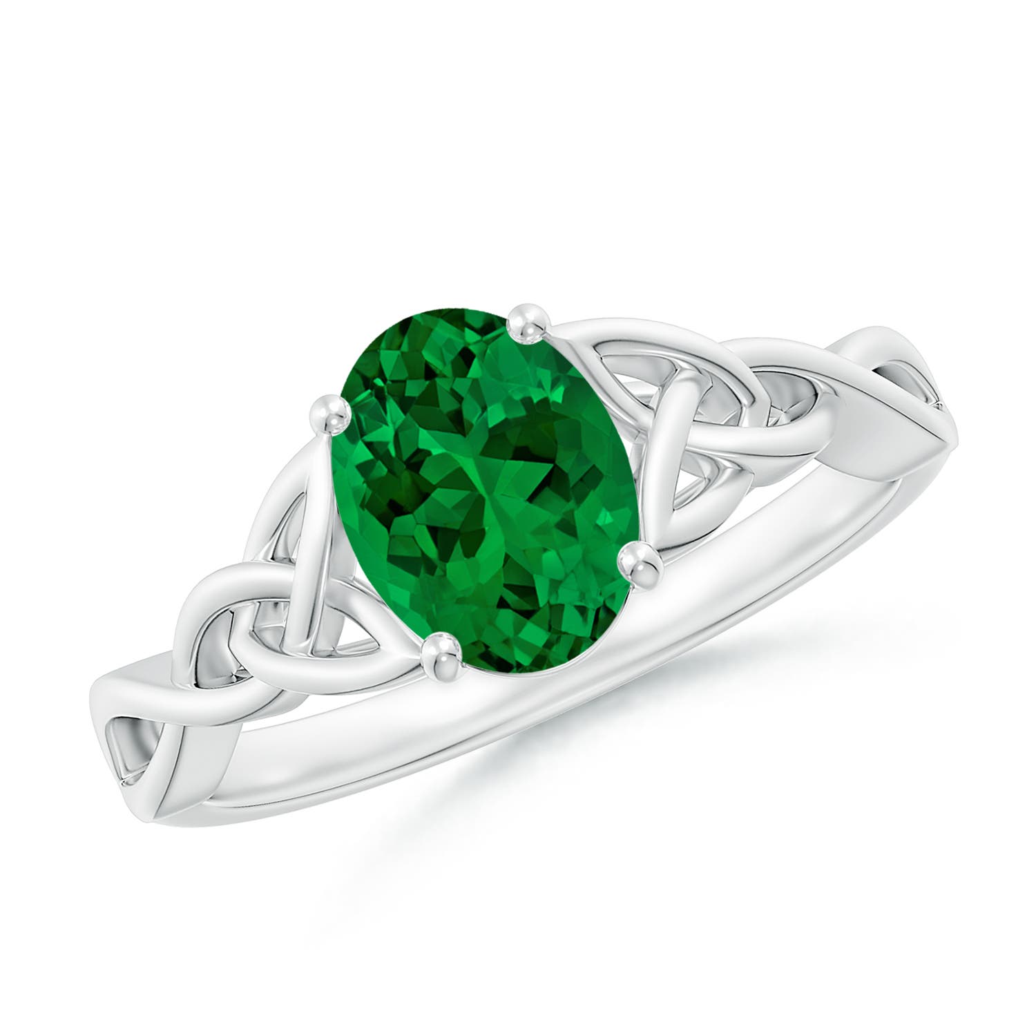 8x6mm Labgrown Lab-Grown Oval Emerald Celtic Knot Engagement Ring in 18K White Gold