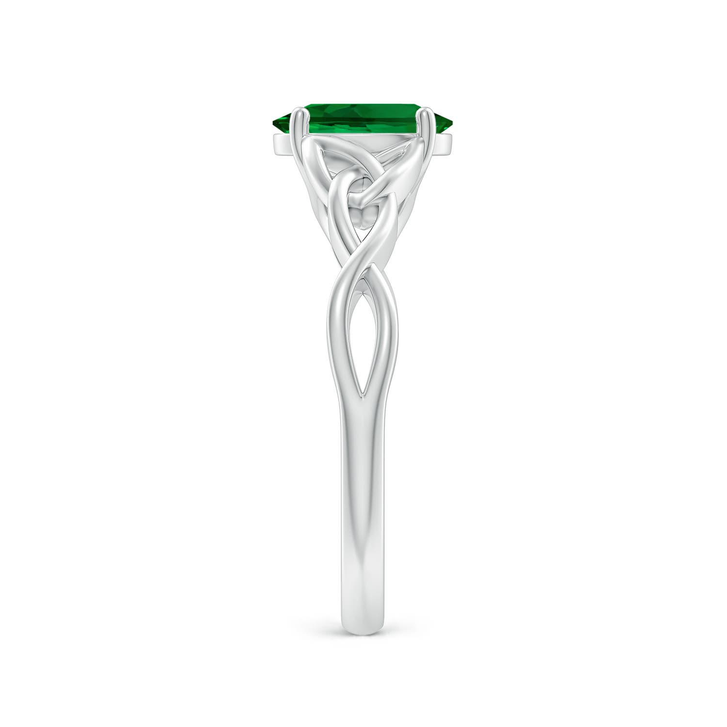 8x6mm Labgrown Lab-Grown Oval Emerald Celtic Knot Engagement Ring in 18K White Gold - side 3