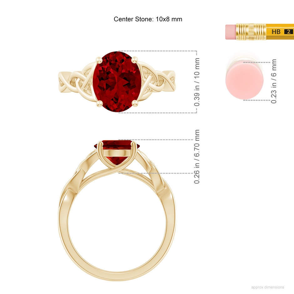 10x8mm Labgrown Lab-Grown Oval Ruby Celtic Knot Engagement Ring in Yellow Gold ruler