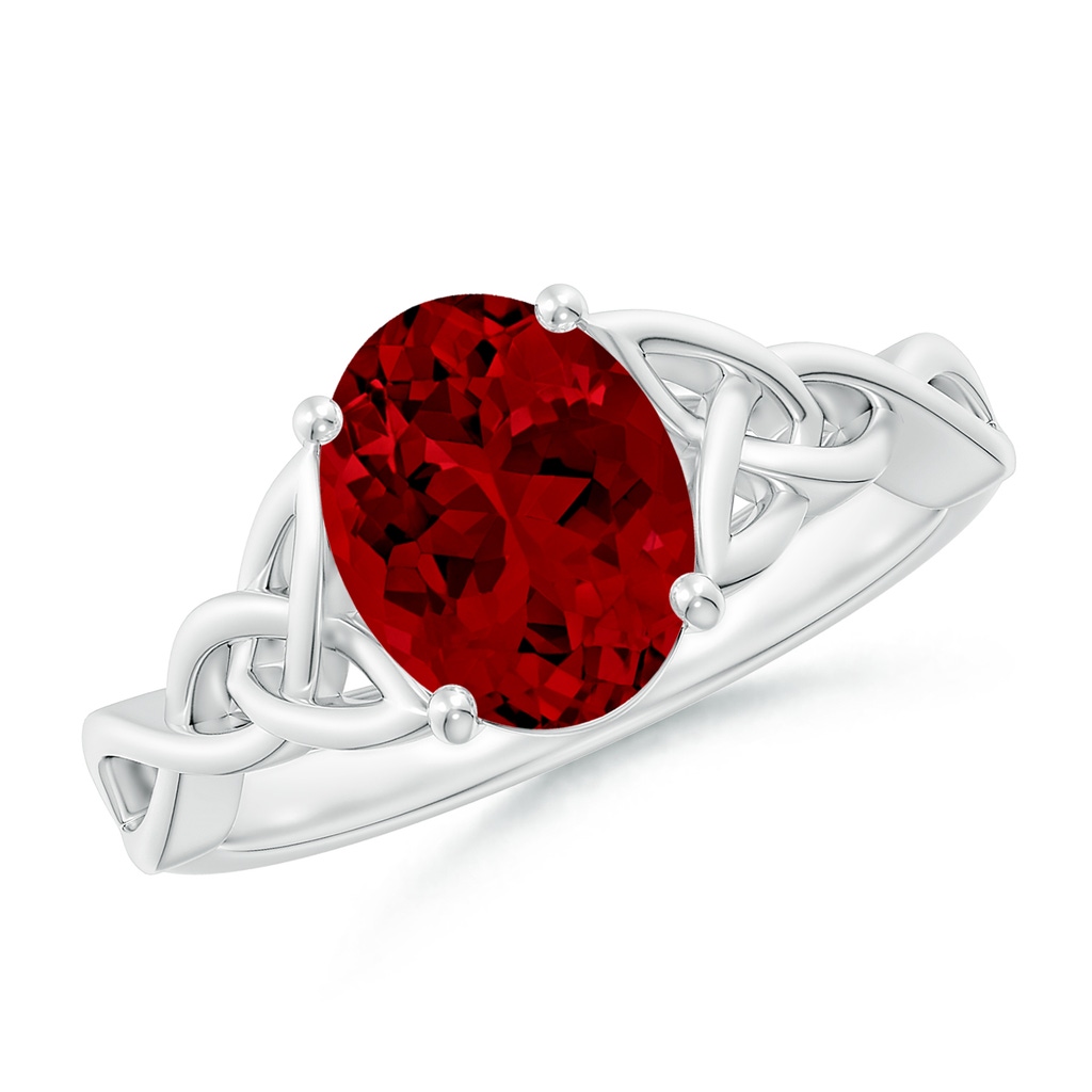 9x7mm Labgrown Lab-Grown Oval Ruby Celtic Knot Engagement Ring in 18K White Gold