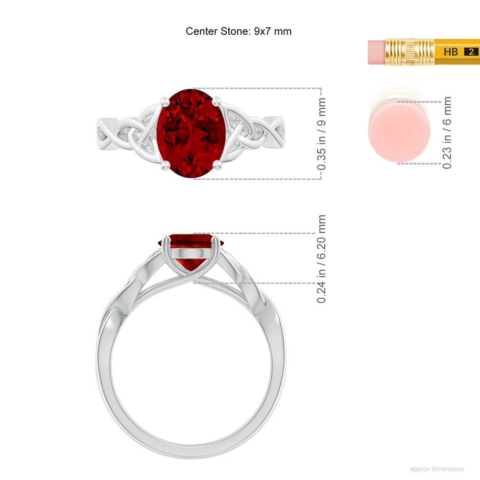 9x7mm Labgrown Lab-Grown Oval Ruby Celtic Knot Engagement Ring in 18K White Gold ruler