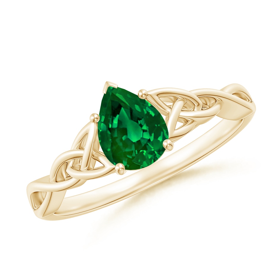 7x5mm Labgrown Lab-Grown Pear-Shaped Emerald Celtic Knot Engagement Ring in Yellow Gold 