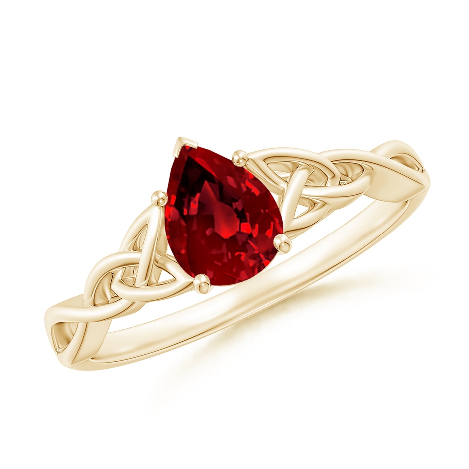7x5mm Labgrown Lab-Grown Pear-Shaped Ruby Celtic Knot Engagement Ring in Yellow Gold 