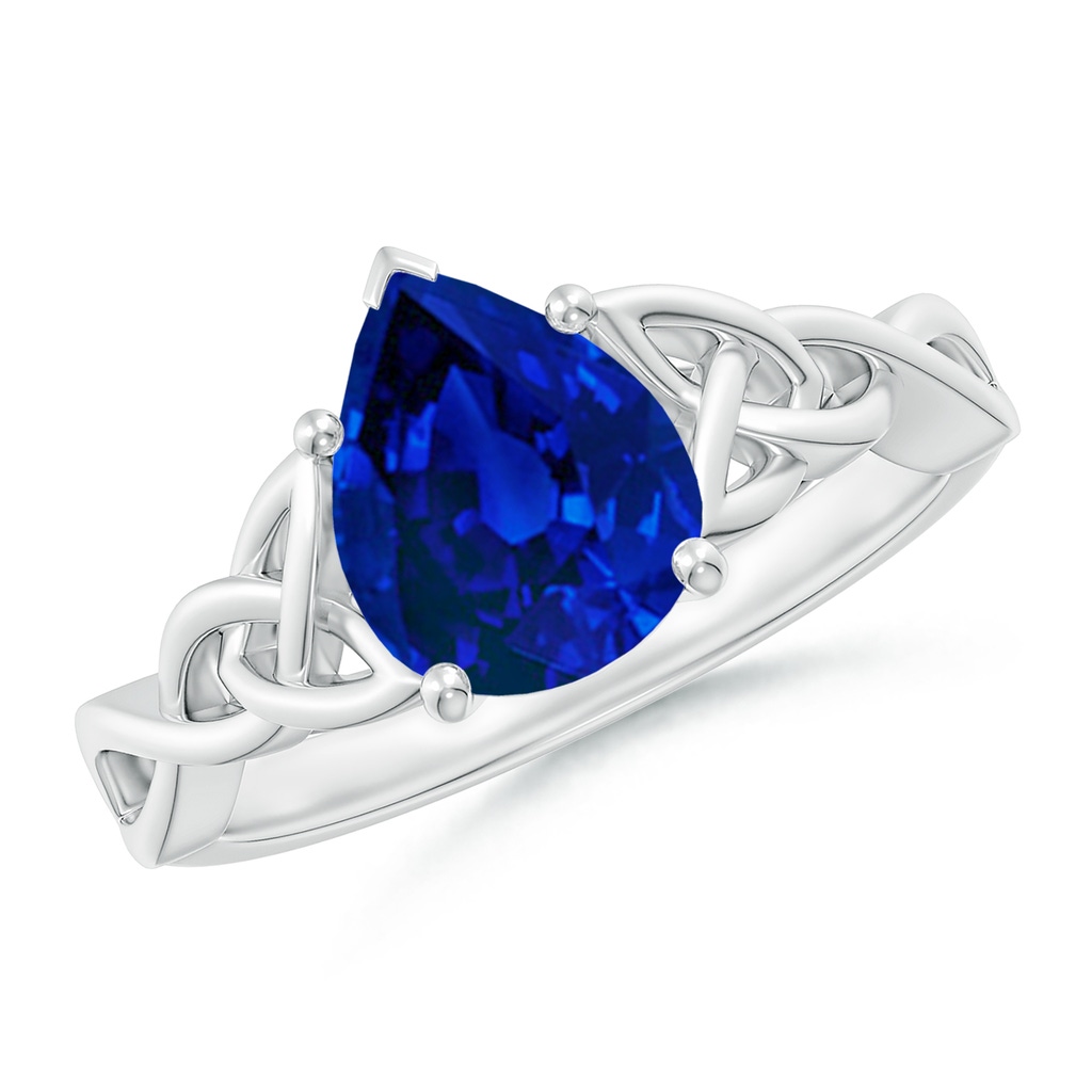 9x7mm Labgrown Lab-Grown Pear-Shaped Blue Sapphire Celtic Knot Engagement Ring in White Gold