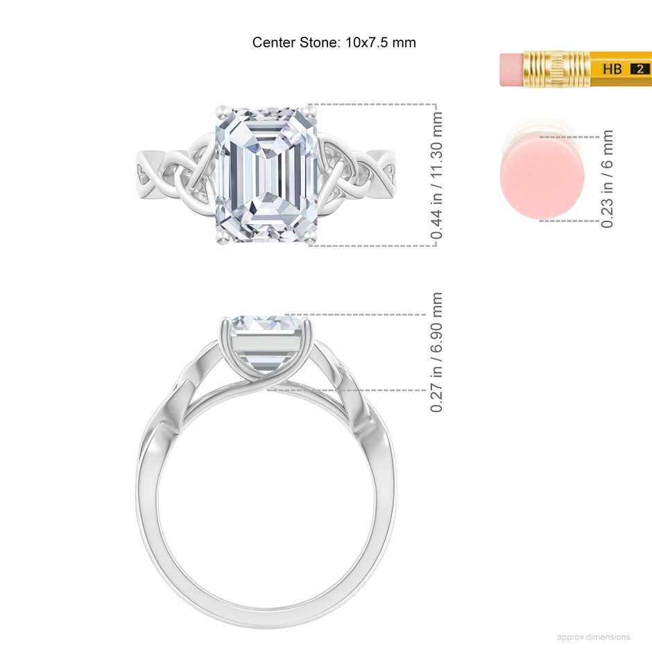 10x7.5mm FGVS Lab-Grown Emerald-Cut Diamond Celtic Knot Engagement Ring in White Gold ruler