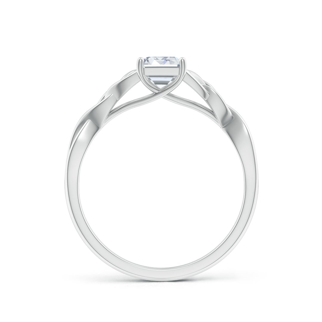 7x5mm FGVS Lab-Grown Emerald-Cut Diamond Celtic Knot Engagement Ring in 18K White Gold - side 2
