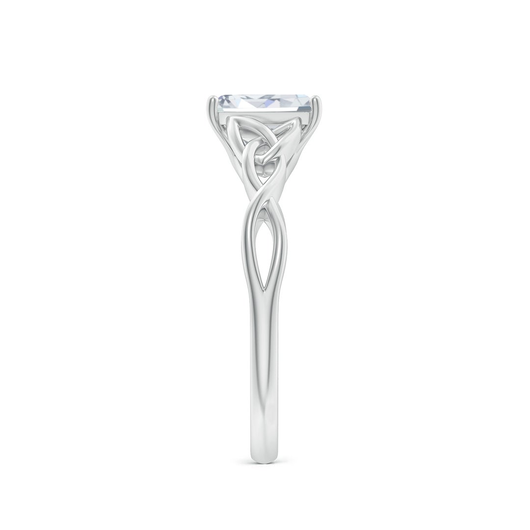 7x5mm FGVS Lab-Grown Emerald-Cut Diamond Celtic Knot Engagement Ring in 18K White Gold - side 3