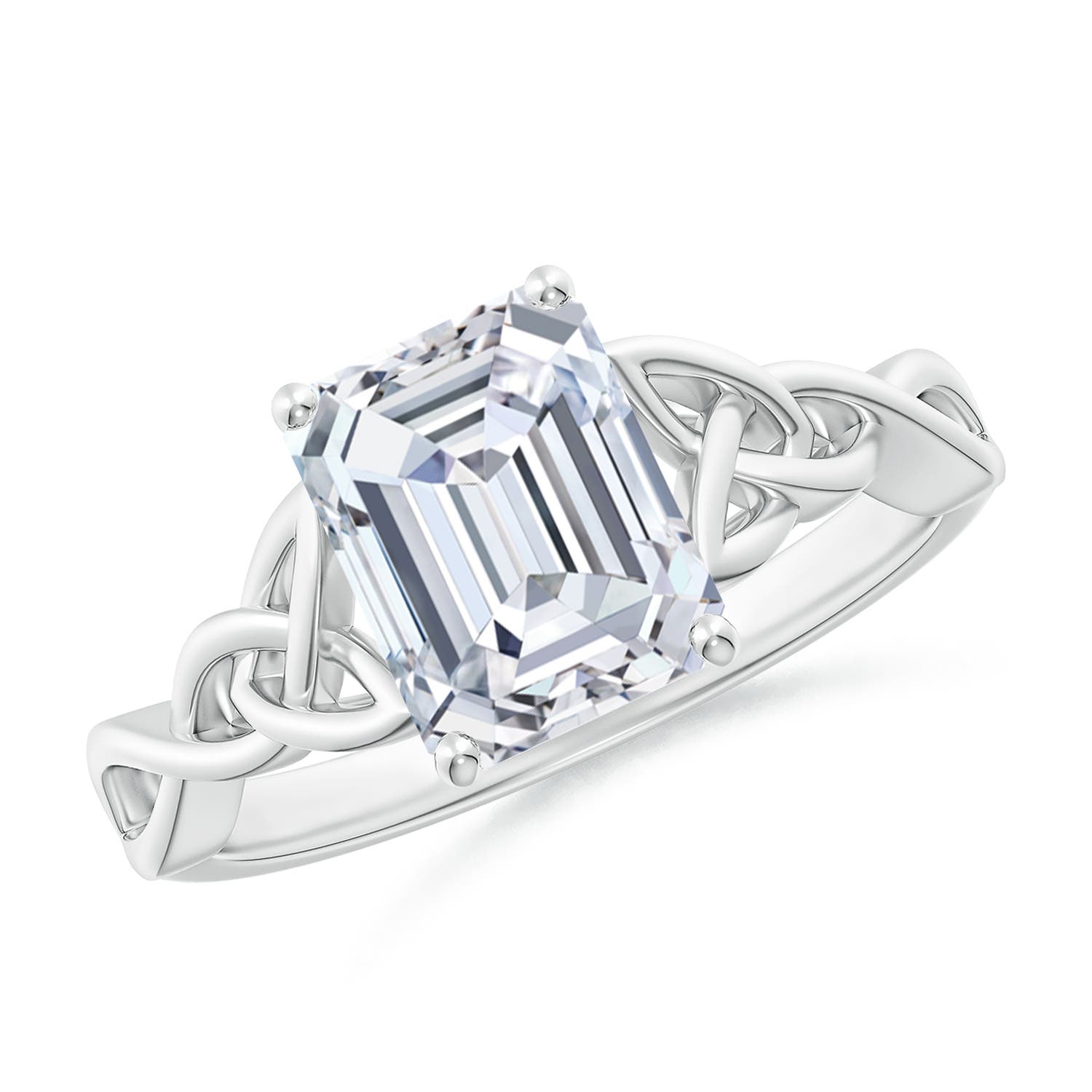 8.5x6.5mm FGVS Lab-Grown Emerald-Cut Diamond Celtic Knot Engagement Ring in 18K White Gold