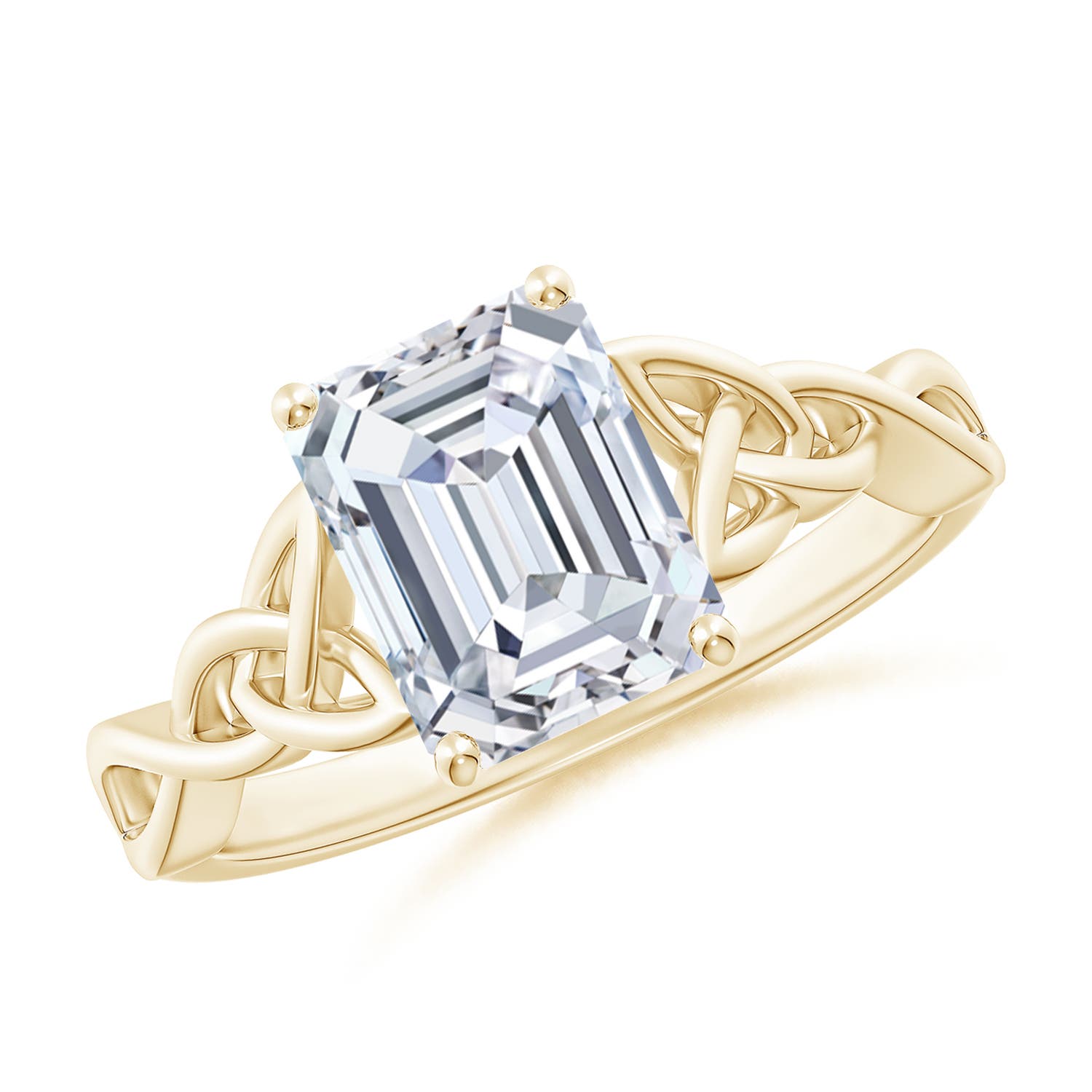 8.5x6.5mm FGVS Lab-Grown Emerald-Cut Diamond Celtic Knot Engagement Ring in 18K Yellow Gold