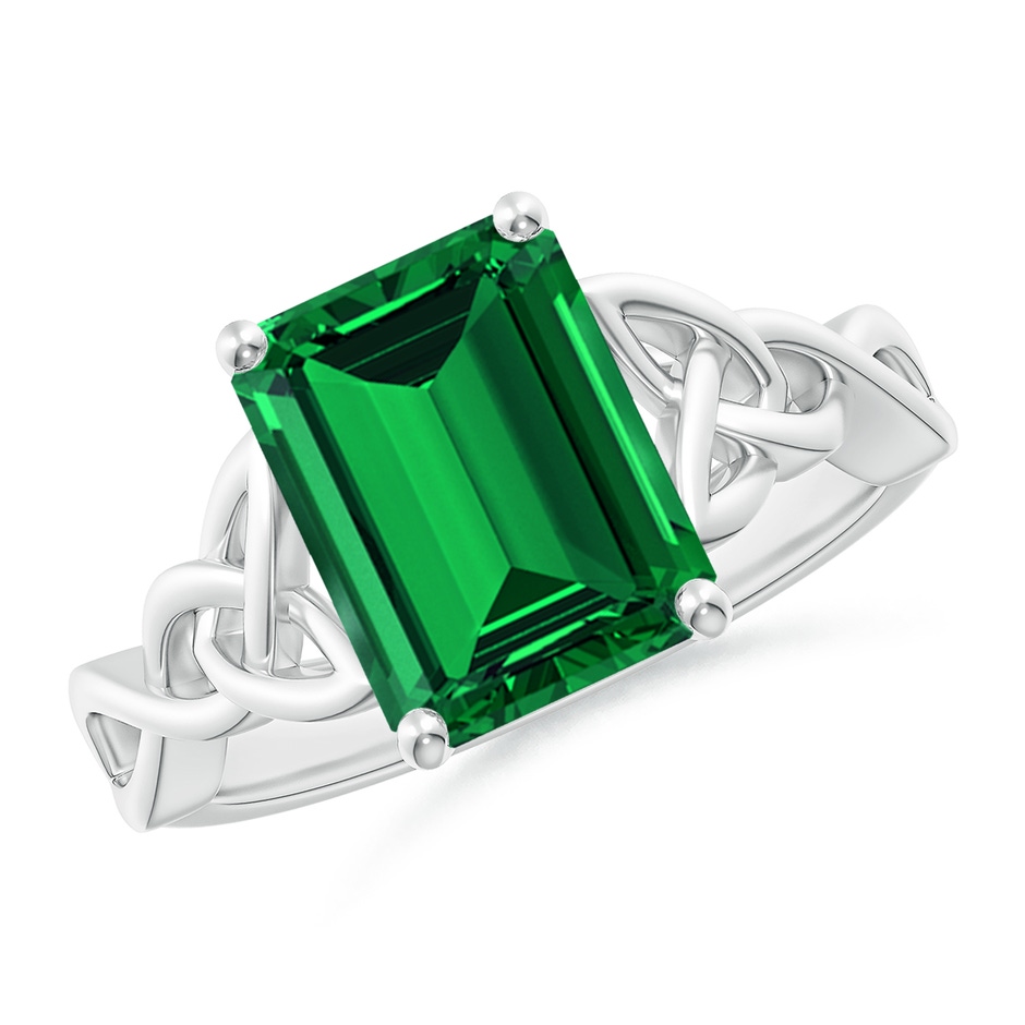10x8mm Labgrown Lab-Grown Emerald-Cut Emerald Celtic Knot Engagement Ring in P950 Platinum 