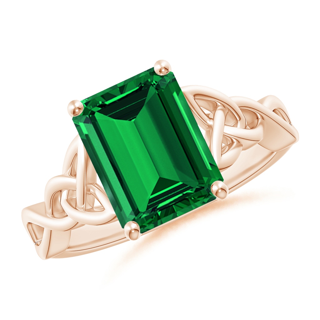 10x8mm Labgrown Lab-Grown Emerald-Cut Emerald Celtic Knot Engagement Ring in Rose Gold