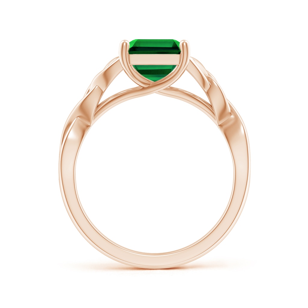 10x8mm Labgrown Lab-Grown Emerald-Cut Emerald Celtic Knot Engagement Ring in Rose Gold - side 199