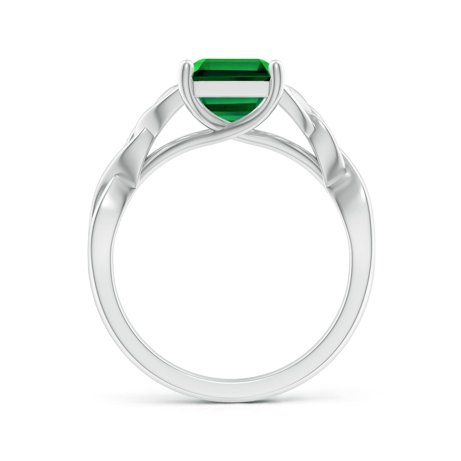 10x8mm Labgrown Lab-Grown Emerald-Cut Emerald Celtic Knot Engagement Ring in White Gold - side 2