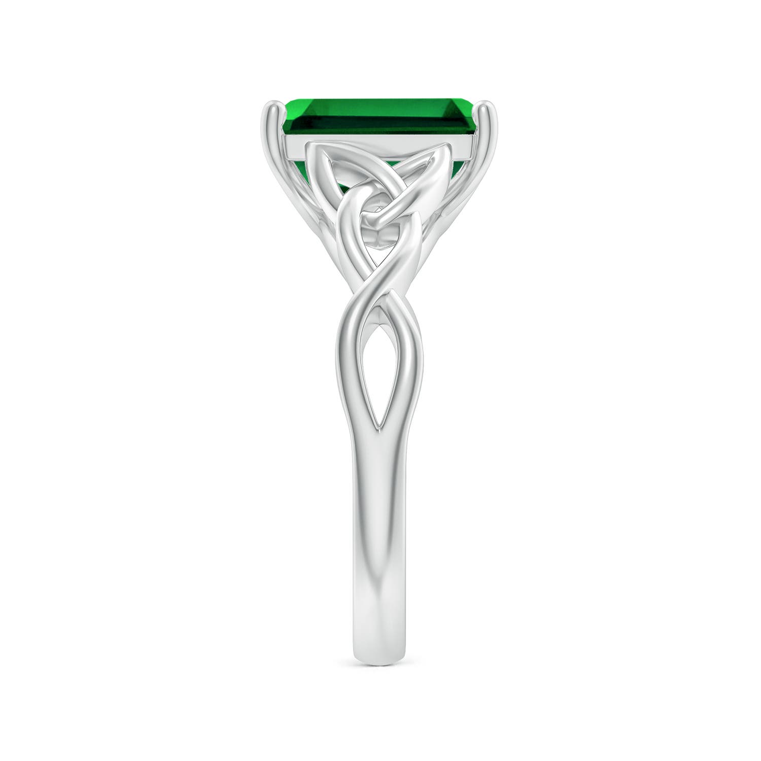 10x8mm Labgrown Lab-Grown Emerald-Cut Emerald Celtic Knot Engagement Ring in White Gold - side 3