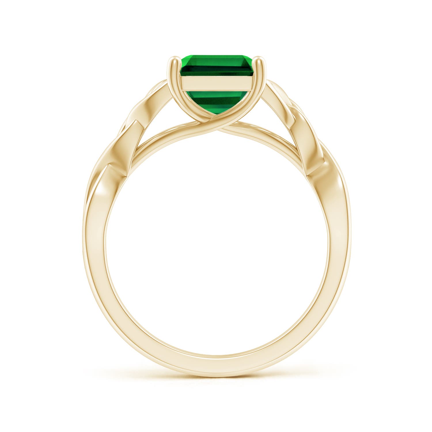 10x8mm Labgrown Lab-Grown Emerald-Cut Emerald Celtic Knot Engagement Ring in Yellow Gold