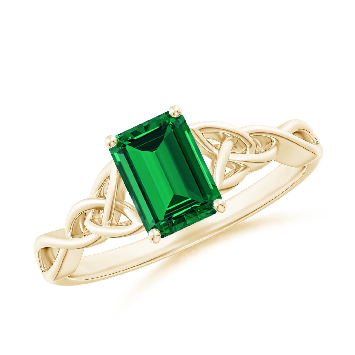 7x5mm Labgrown Lab-Grown Emerald-Cut Emerald Celtic Knot Engagement Ring in 18CT Yellow Gold