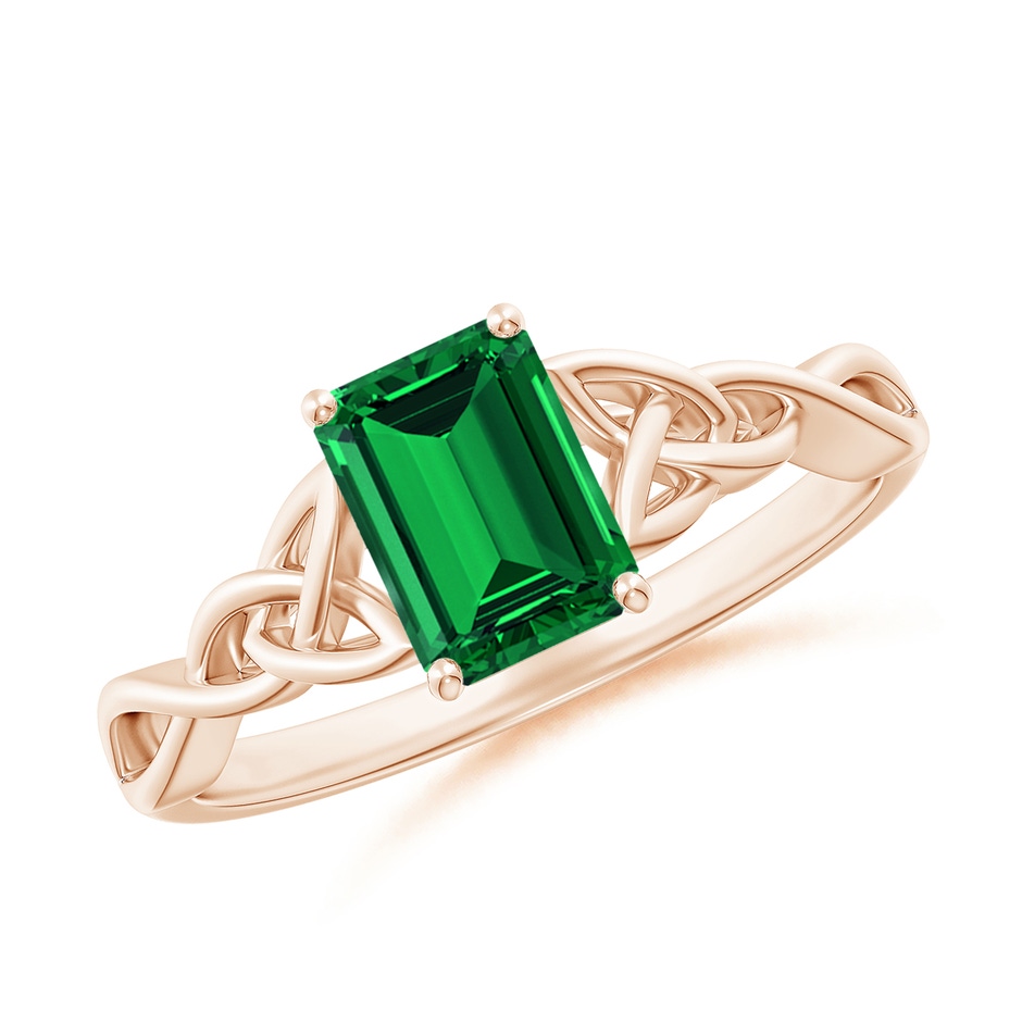 7x5mm Labgrown Lab-Grown Emerald-Cut Emerald Celtic Knot Engagement Ring in Rose Gold 