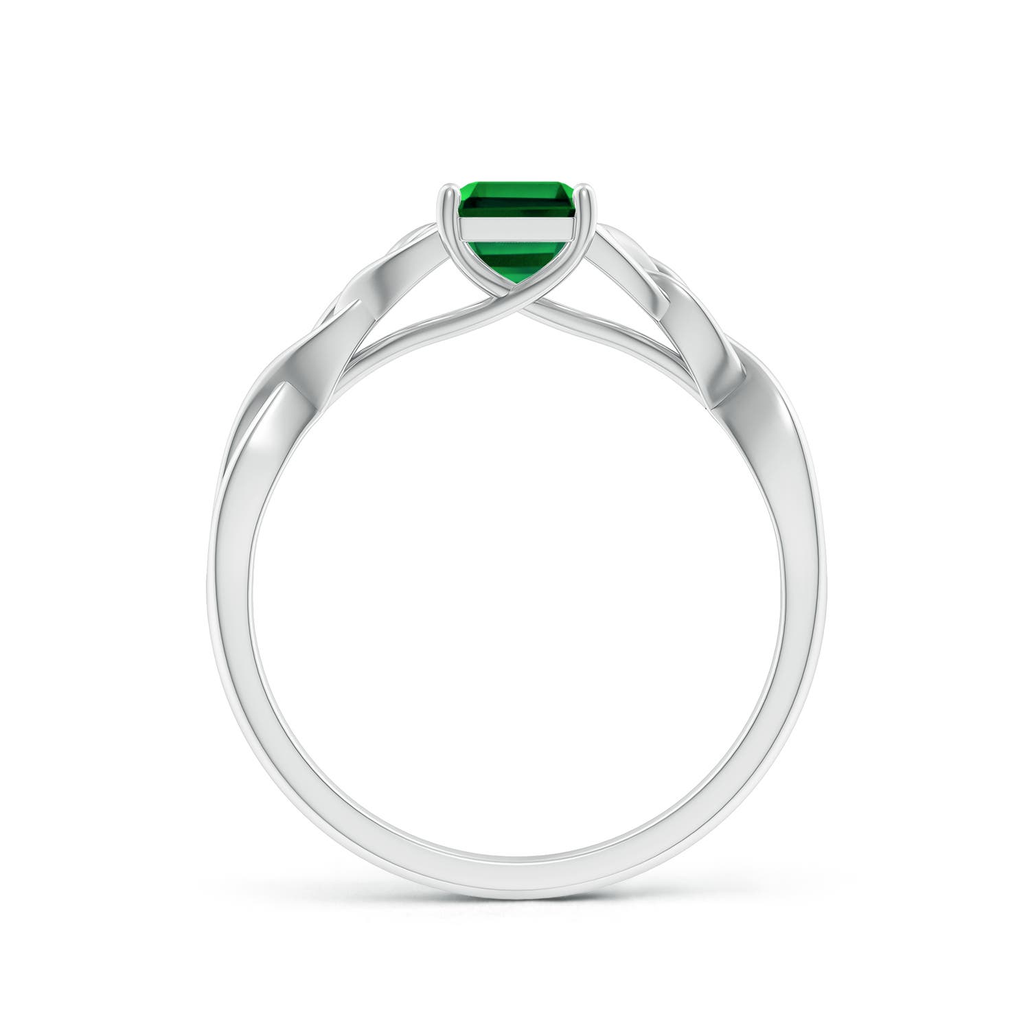 7x5mm Labgrown Lab-Grown Emerald-Cut Emerald Celtic Knot Engagement Ring in White Gold - side 2