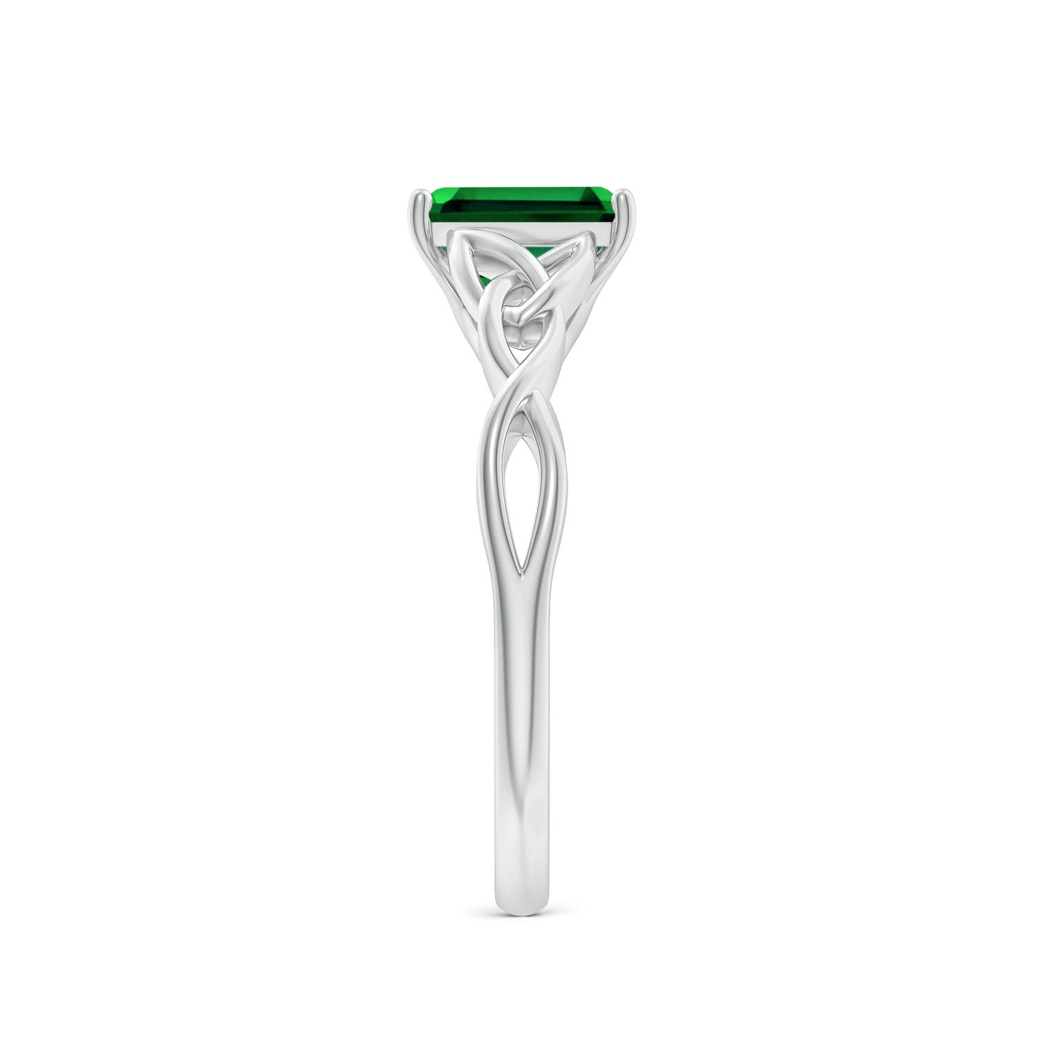 7x5mm Labgrown Lab-Grown Emerald-Cut Emerald Celtic Knot Engagement Ring in White Gold - side 3