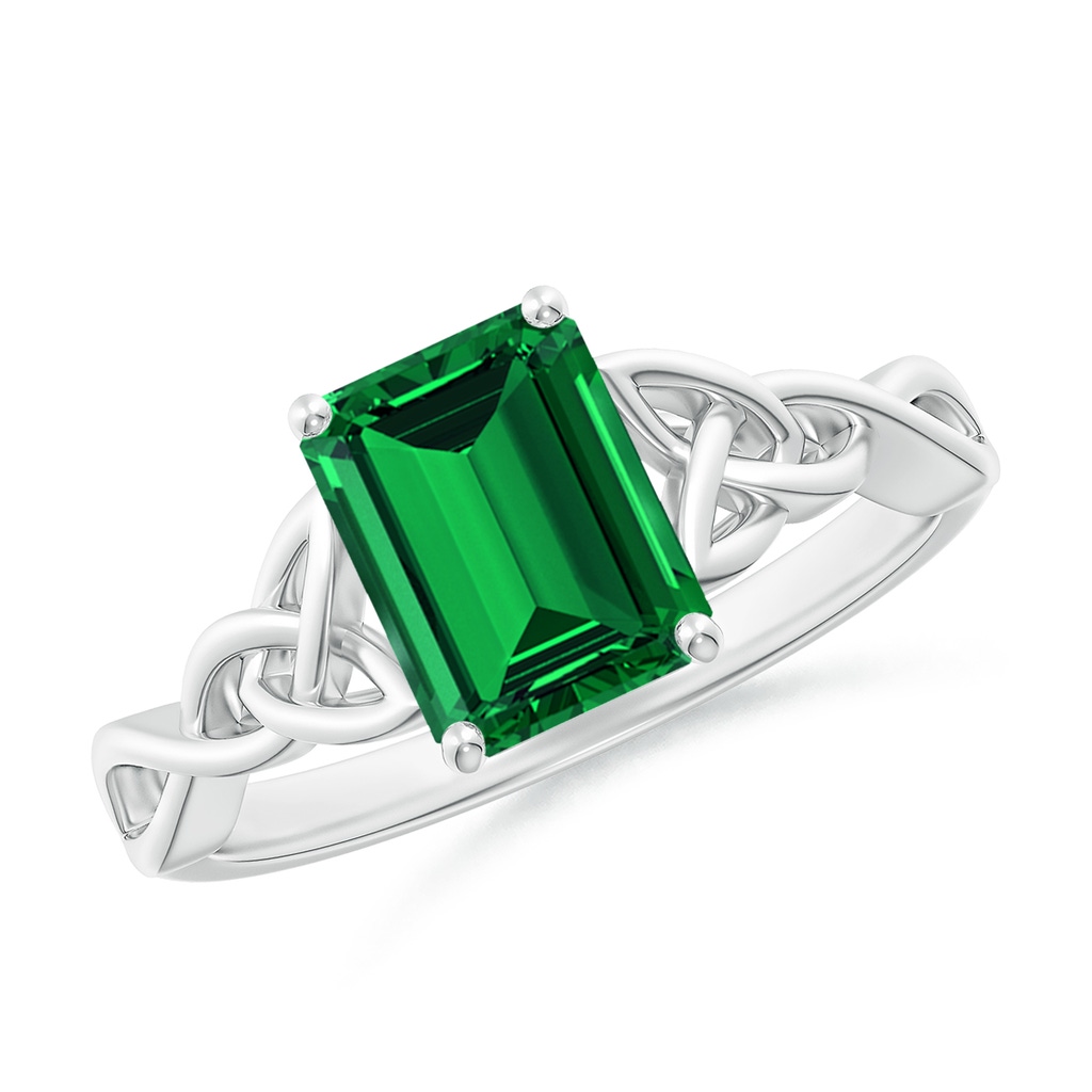 8x6mm Labgrown Lab-Grown Emerald-Cut Emerald Celtic Knot Engagement Ring in 18K White Gold