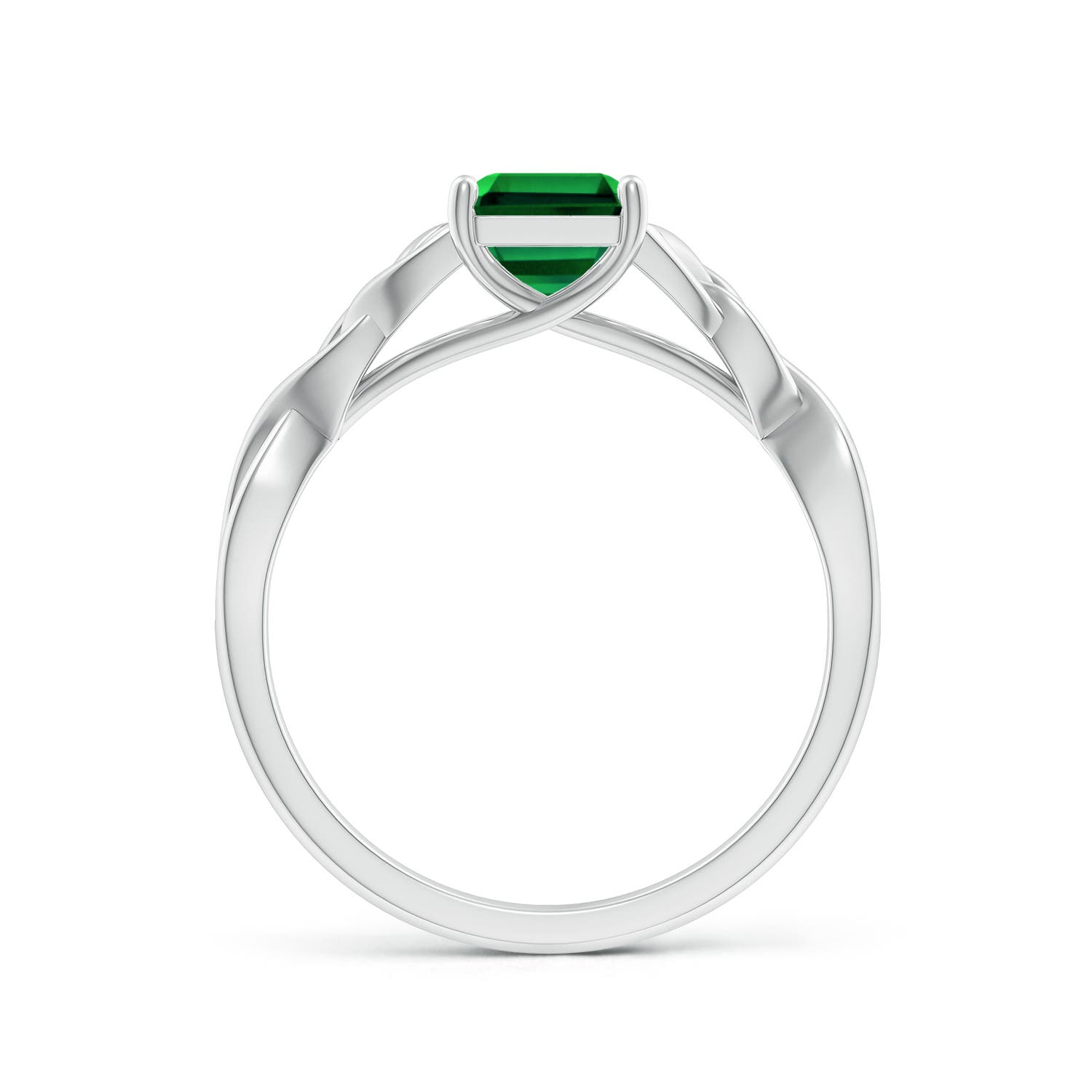 8x6mm Labgrown Lab-Grown Emerald-Cut Emerald Celtic Knot Engagement Ring in 18K White Gold