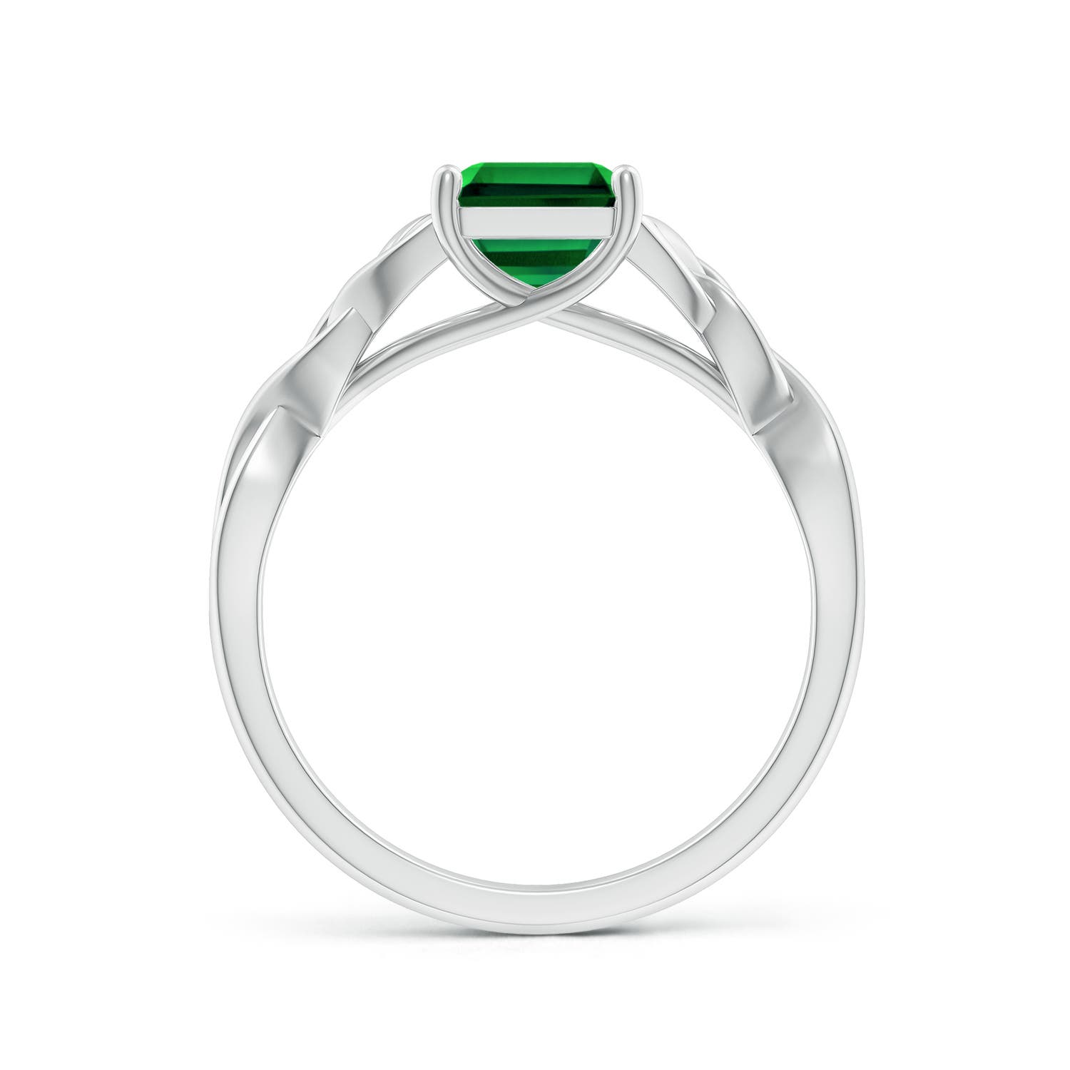 9x7mm Labgrown Lab-Grown Emerald-Cut Emerald Celtic Knot Engagement Ring in White Gold - side 2
