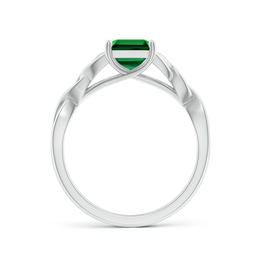 9x7mm Labgrown Lab-Grown Emerald-Cut Emerald Celtic Knot Engagement Ring in White Gold - side 199