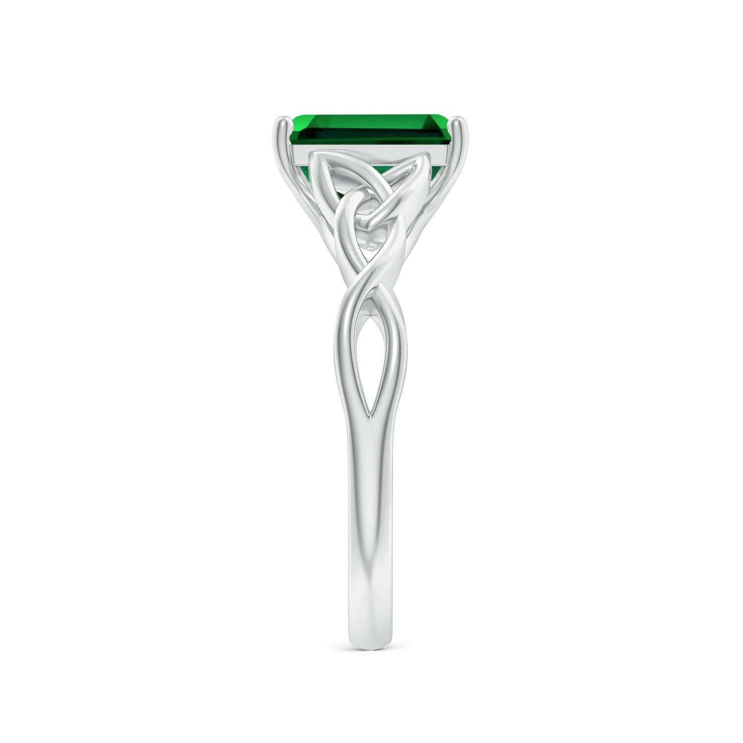 9x7mm Labgrown Lab-Grown Emerald-Cut Emerald Celtic Knot Engagement Ring in White Gold - side 3