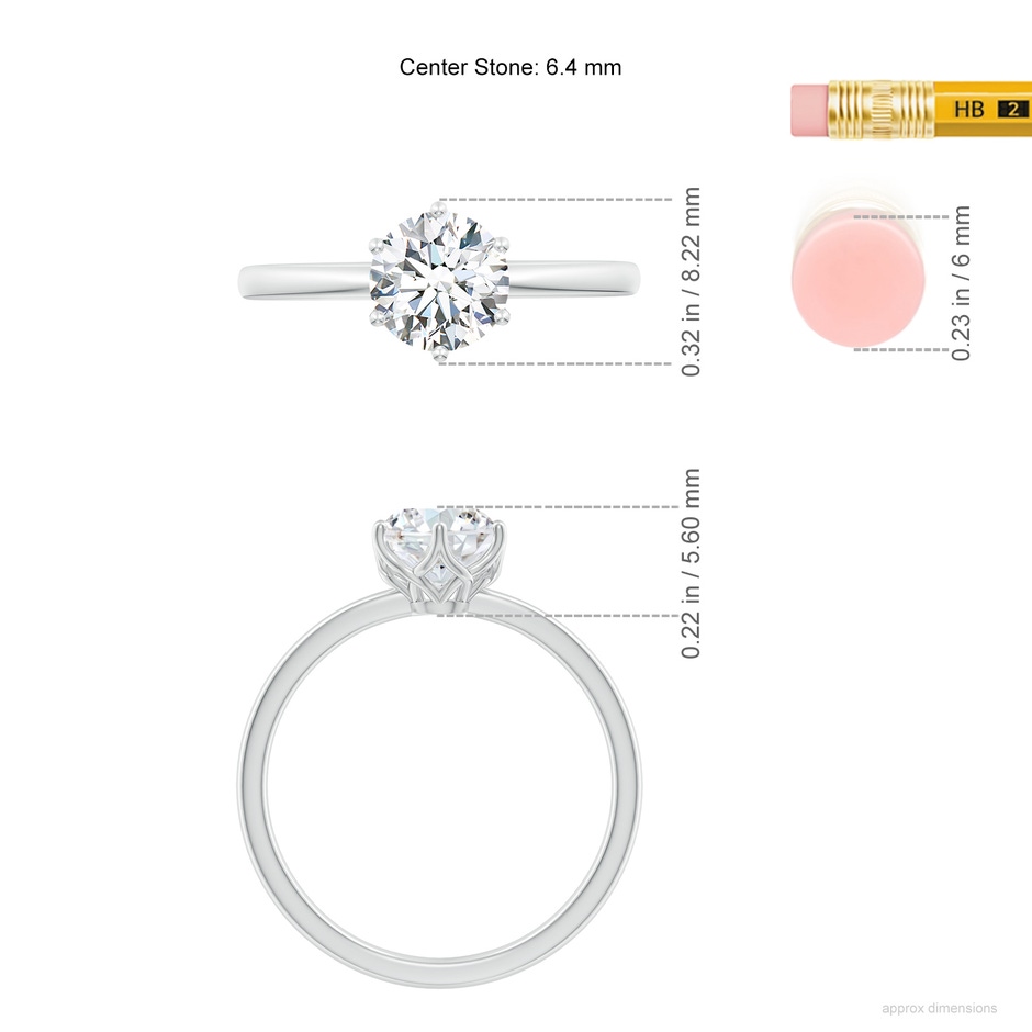 6.4mm FGVS Lab-Grown Round Diamond Solitaire Classic Engagement Ring in White Gold ruler