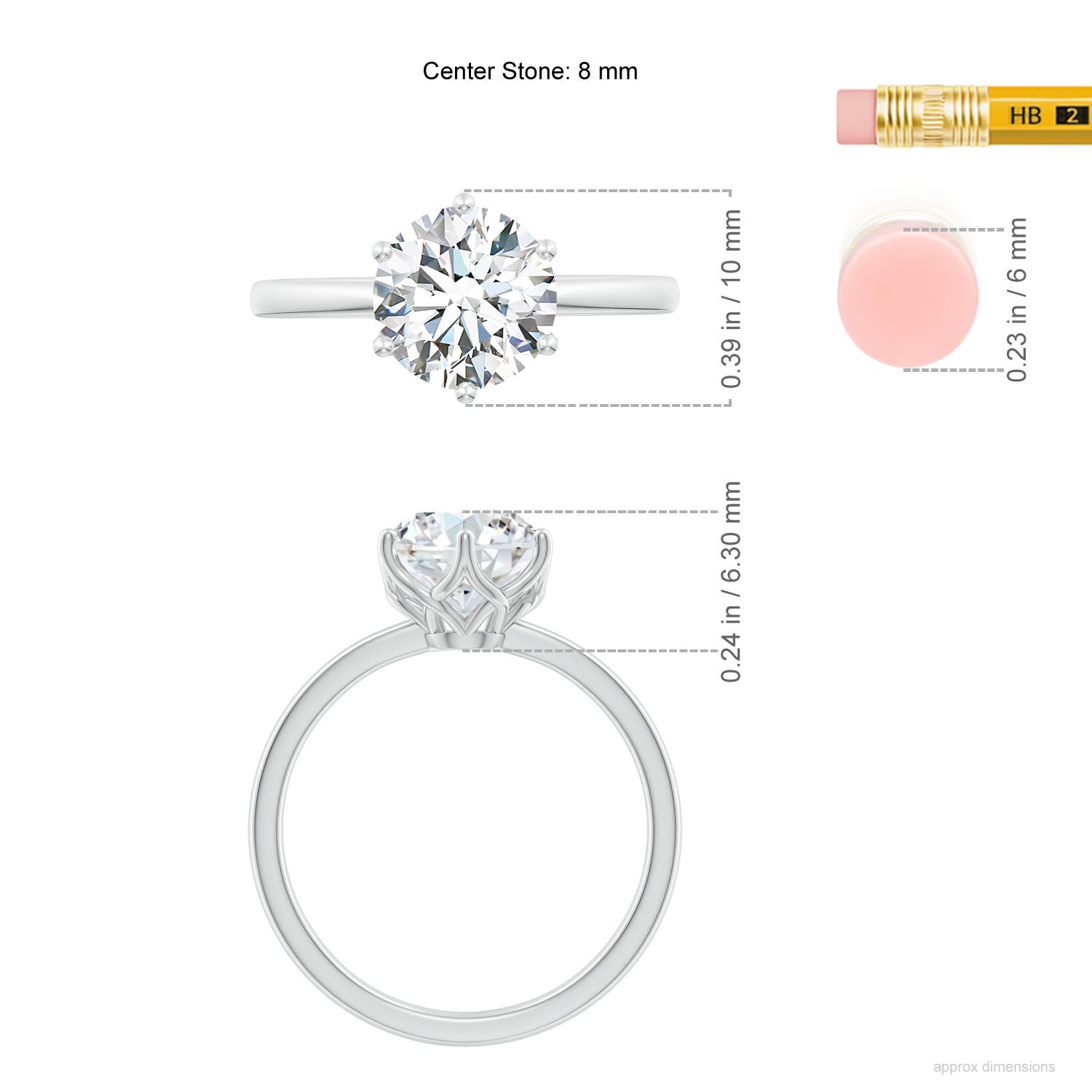 8mm FGVS Lab-Grown Round Diamond Solitaire Classic Engagement Ring in White Gold - ruler