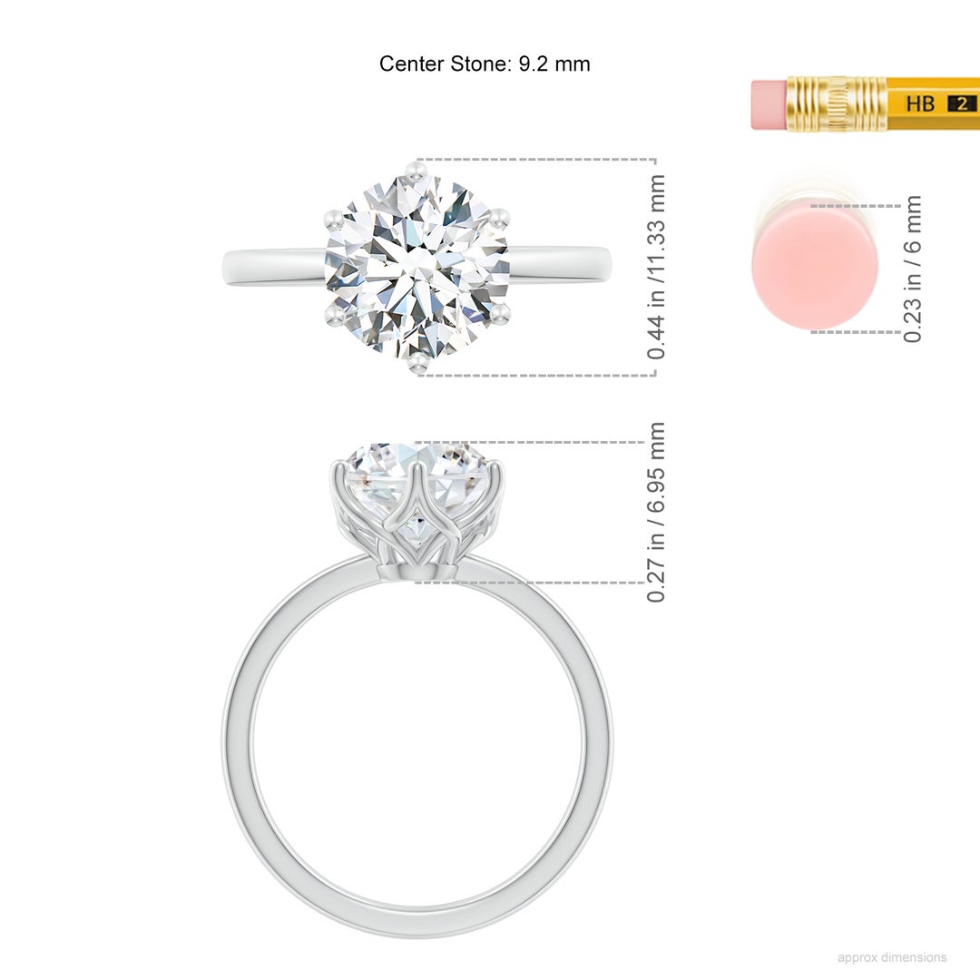 9.2mm FGVS Lab-Grown Round Diamond Solitaire Classic Engagement Ring in White Gold - ruler