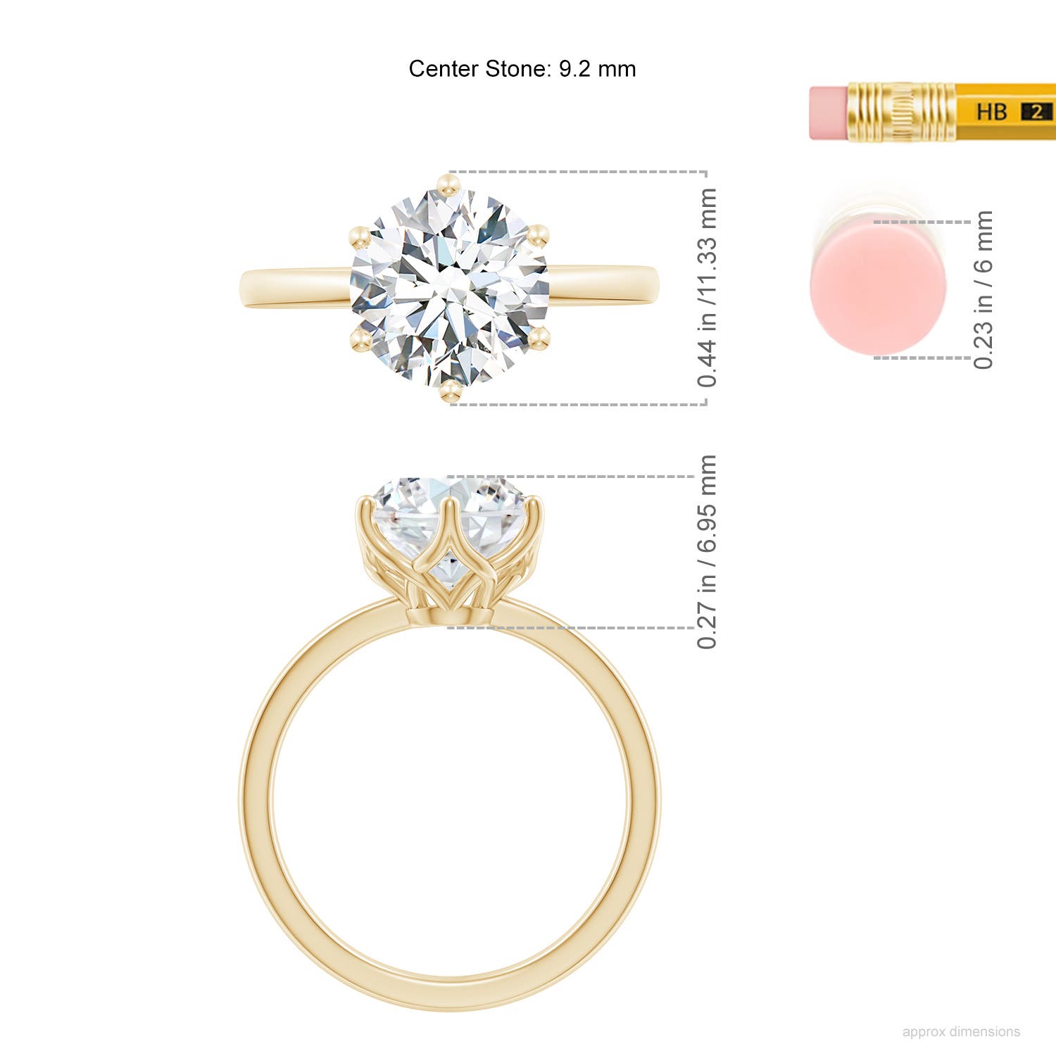 9.2mm FGVS Lab-Grown Round Diamond Solitaire Classic Engagement Ring in Yellow Gold - ruler