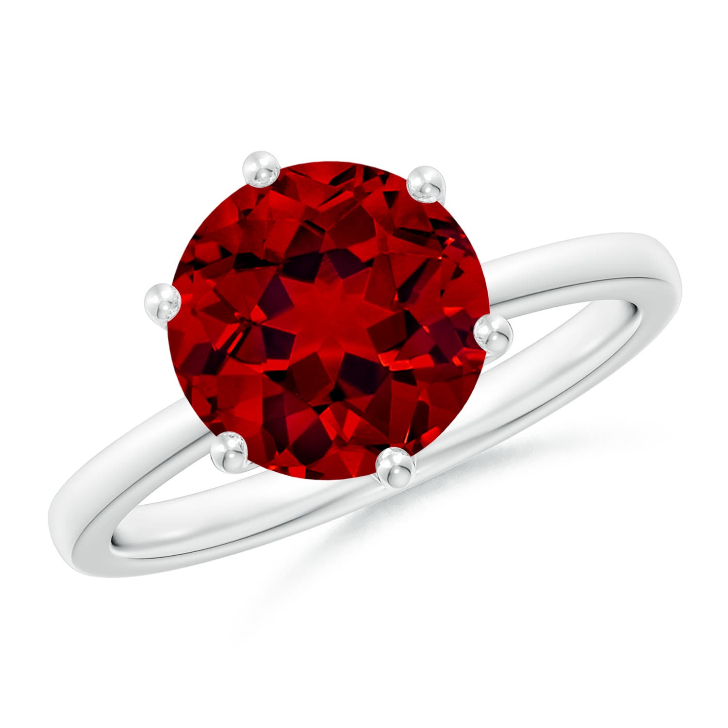 Six Prong-Set Round Lab-Grown Ruby Solitaire Classic Engagement Ring