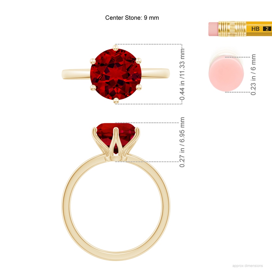 9mm Labgrown Lab-Grown Round Ruby Solitaire Classic Engagement Ring in 18K Yellow Gold ruler