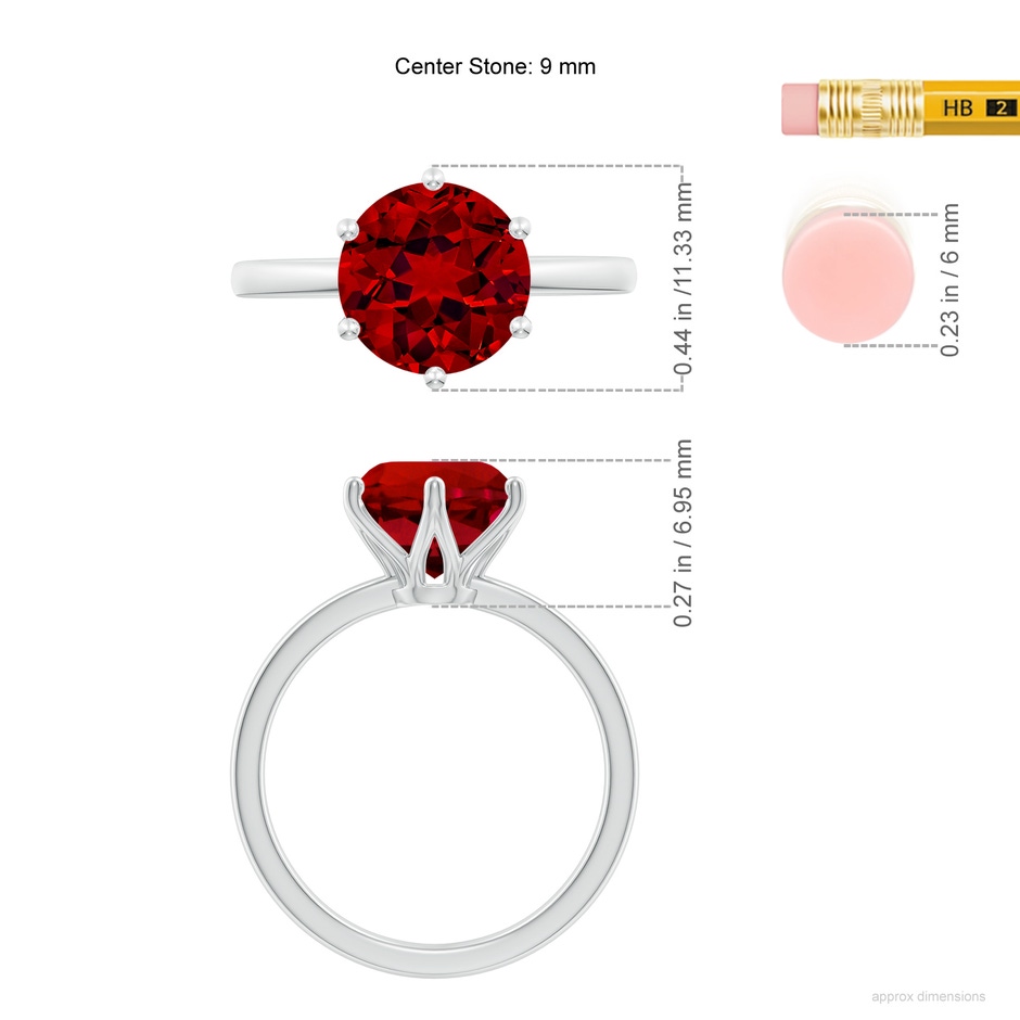 9mm Labgrown Lab-Grown Round Ruby Solitaire Classic Engagement Ring in White Gold ruler